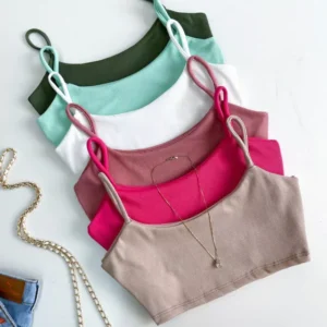 Cropped Feminino Ribana Alça Fina Tiane Confortável Estiloso