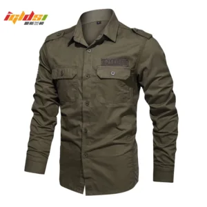 Camisa Tática Masculina de Manga Longa – Estilo Militar Casual com Bolsos Cargo