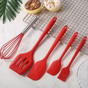 Kit Utensílios de Cozinha em Silicone Premium 5 Peças – Resistentes ao Calor, Antiaderrapantes e Fáceis de Limpar