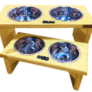 Comedouro Duplo Elevado Toronto Em Madeira – Personalizado com Potes Inox Para Cães e Gatos