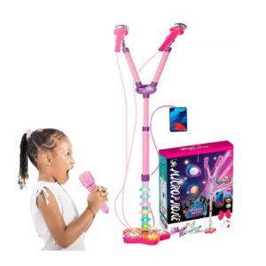 Microfone Infantil Duplo Pedestal Amplificador Karaoke