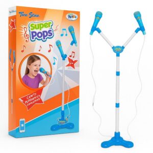 Kit Microfone Infantil Duplo Com Pedestal Conecta No Celular