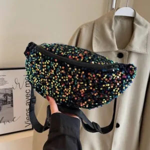 Bolsa Crossbody Unissex de Lantejoulas Luxo Estilo Hip-Hop Street